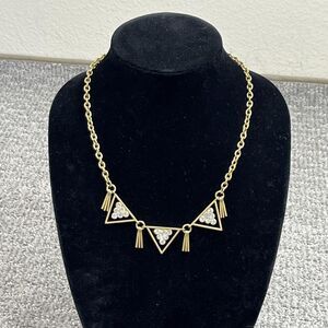 J Crew Necklace Crystal Triangle Bib Statement Gold Tone Women Jewelry Signed